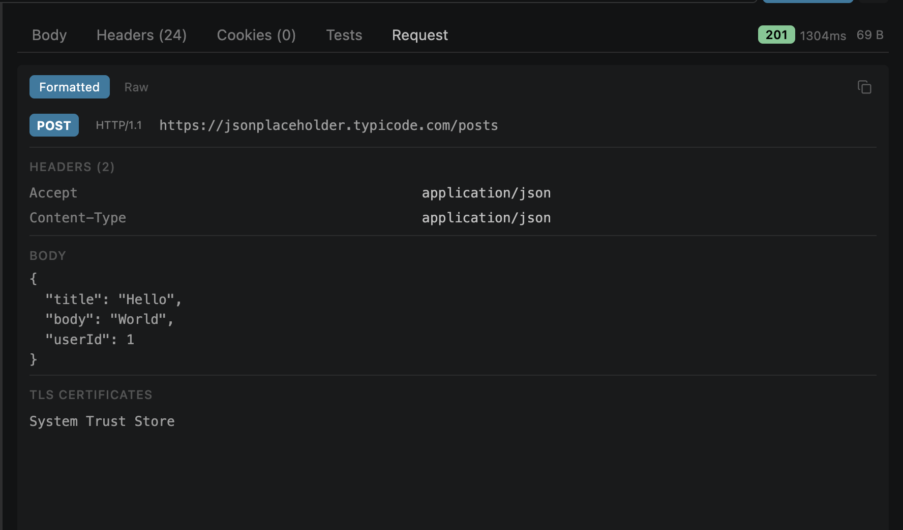 Actual request tab showing resolved headers and URL